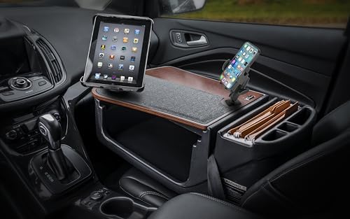 AutoExec GripMaster Car Desk for Your Vehicle Workstation and Mobile Office, Mahogany with Tablet Mount and Phone Mount