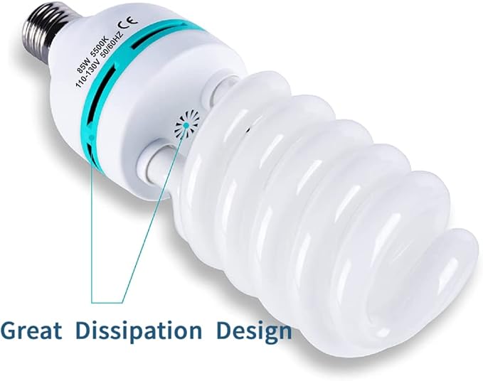 2Pcs 85W Light Bulb 5500K CFL Roas Daylight Spiral Softbox Lighting Kit Bulb in