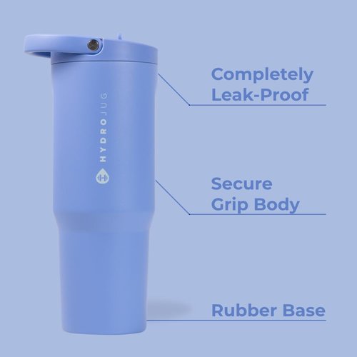 HydroJug Sport - 32oz Stainless Steel Tumbler with Straw | Vacuum Insulated, Leakproof, Ergonomic Design, Light Blue