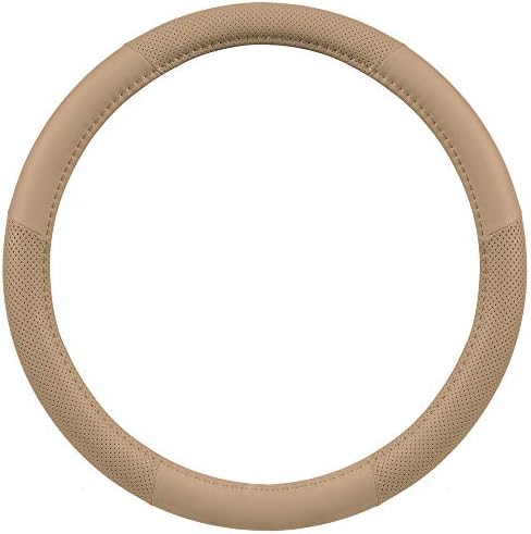 Motor Trend Perforated Microfiber Leather Steering Wheel Cover for Cars Trucks SUVs Vans, Sporty Racing Improved Grip Anti-Fatigue Ergonomic Design, Airbag Compatible - Fits Standard 15" Inch - Beige
