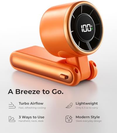 Portable Handheld Turbo Fan - 5 Gear High Speed 4000mAh Rechargeable Mini Personal Hand Fan Blow Cold Air, Battery Operated Travel Essentials, Gifts for Women, Men (Cosmic Orange)