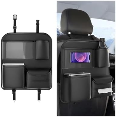 Car Backseat Organizer, 4 Storage Pockets Vehicle Back Seat Protector Kick Mat with Touch Screen Tablet Holder, Automotive Travel Storage Accessories, Universal for Truck SUV RV