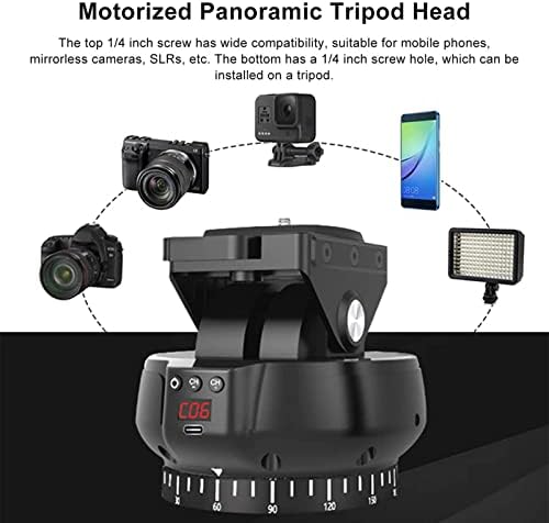 2.4G Electronic Camera Tripod Head, Motorized Panoramic Tripod Head + 360°