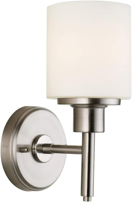 Design House Aubrey 1-Light Wall Sconce, Satin Nickel Finish, Frosted Glass Shade, Dimmable, for Hallway, Foyer, Bathroom – Design House, 556183