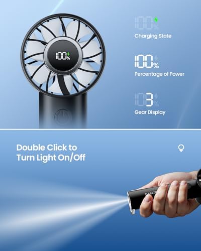 Gaiatop Portable Mini Fan, 3 Speed USB Rechargeable Handheld Fan with Light