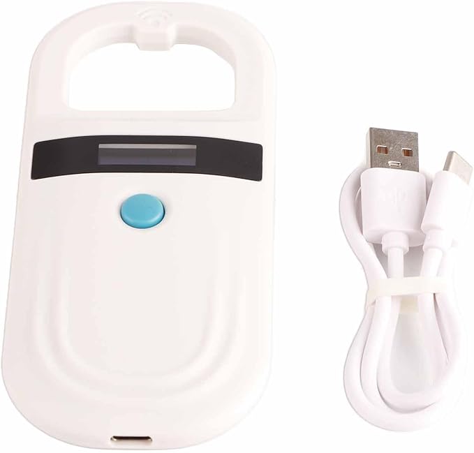 Goshyda Rechargeable Pet Microchip Scanner Portable OLED Display Animal Reader for FDXB and EMID Microchips, 5" USB Cable and User Manual Included, Ideal for Animal Management and Resource Management