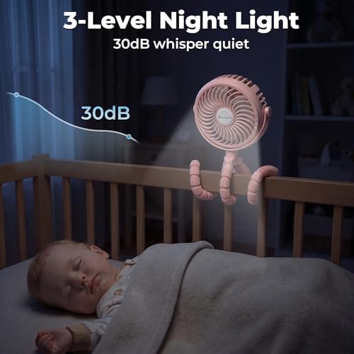 AMACOOL Battery Operated Stroller Fan, Portable Clip On Fan Rechargeable