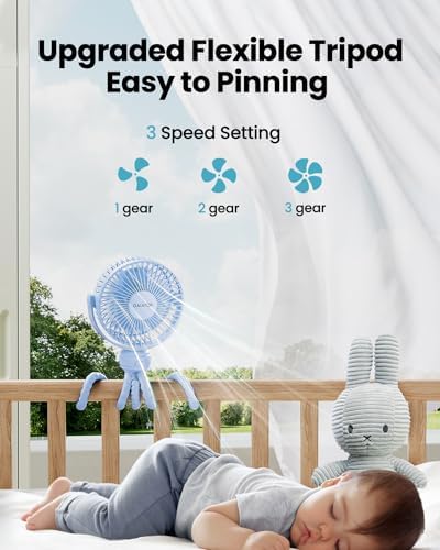 Gaiatop Mini Portable Stroller Fan, Small Clip on Fan 3 Speed Rechargeable