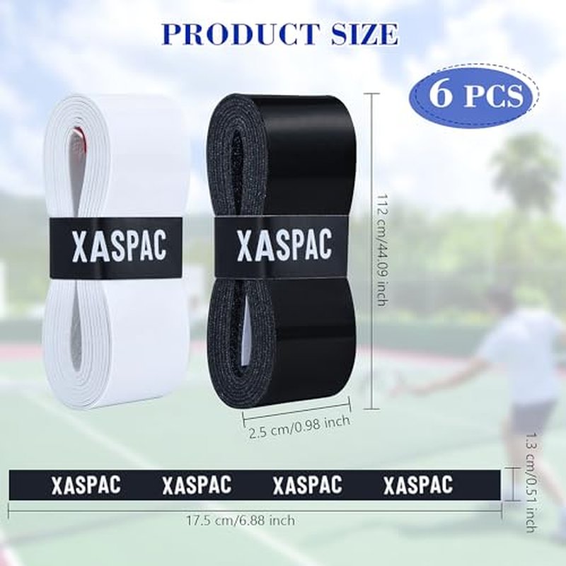 Xaspac 6 Pack Premium Overgrip Tape for Tennis, Pickleball & Badminton - Absorbent Dry Feel, Anti-Slip PU Material, Pre-Cut for Easy Installation, Enhanced Control & Durability (Black/White)
