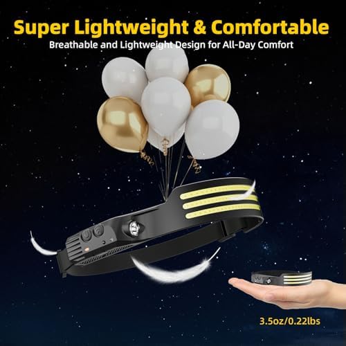 Headlamp Rechargeable 4PCS, Motion Sensor 230° COB Head Lamp, Headlights for Forehead, Hard hat Light for Adults, LED Headband Flashlight for Work, Hiking, Running, Camping Essentials Gear