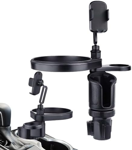 4-in-1 Car Cup Holder Expander - Rotating Tray with Phone Mount & Food Tray, Adjustable Base for Most Vehicles/RV/Trucks