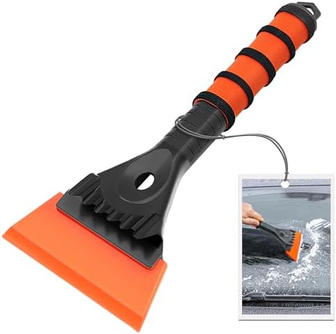 TidyBliss Ice Scraper for Car Windshield, 5 inches Wide TPU Blade, Frost Remover with Ergonomic Foam Grip for SUV Truck Glass Window (Orange)