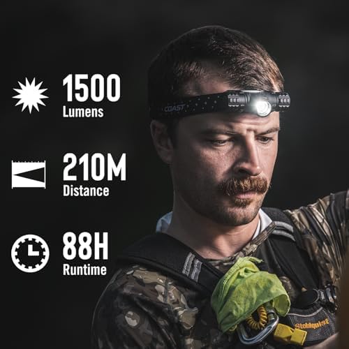 Coast XPH30R 1500 Lumen USB-C Rechargeable Dual Power Headlamp with Twist Focus Beam and Magnetic Base, 4.37 oz. - Forest Green