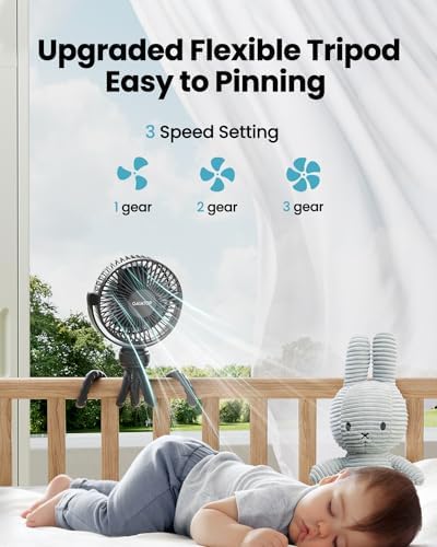 Gaiatop Mini Portable Stroller Fan, Small Clip on Fan 3 Speed Rechargeable