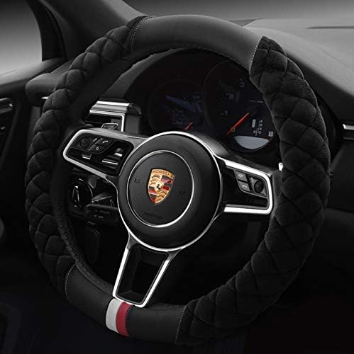HAOKAY Luxury Fluffy Steering Wheel Cover for Men Women,Soft Warm Short Plush Steering Wheel Cover Black Fuzzy with Universal 14.5-15 Inch