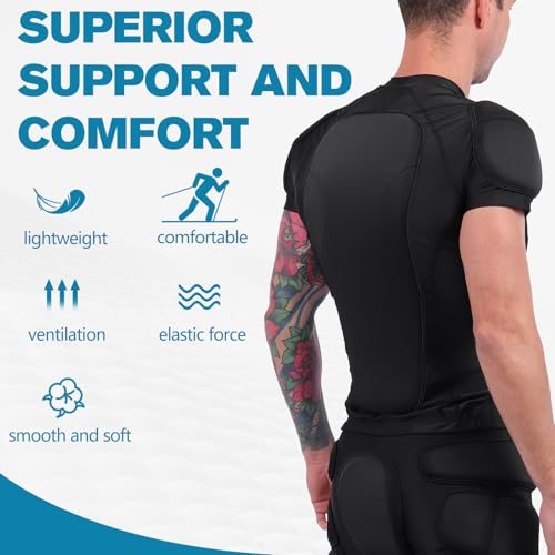 Dialudon Men's Snowboard Protective Padded Shirt for Back Spine Shoulder Chest Protector Ski Compression Impact Shirt for Ice Skating Skateboard