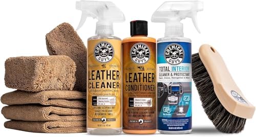 Chemical Guys Complete Leather and Total Interior Kit for Cars, 9 Piece | Conditioner and cleaner for cars, furniture, office seating, and luxury vehicle owners, safe on natural, synthetic, and faux