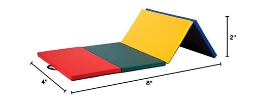 Exercise Mat 4'x8'x2" Gymnastics Mat 4 Folding Gymnastics Tumbling Mats 2" Thick PU Leather Yoga Mat Portable With Carrying Handles for home Workout outdoor Yoga Pilates
