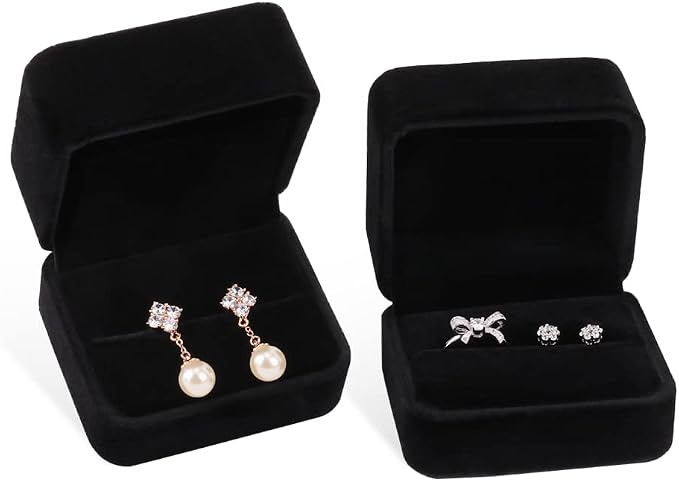 iSuperb Set of 2 Unit Classic Velvet Couple Double Ring Box Earring Jewelry