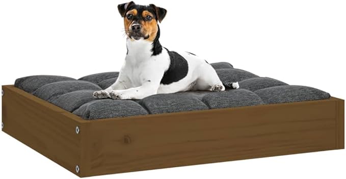 Solid Wood Dog Bed Honey Brown 20.3x17.3x3.5 Inches Pine Frame Pet Sofa for Small Medium Dogs, Rustic Minimalist Design Sturdy Raised Platform Bed for Living Room Bedroom