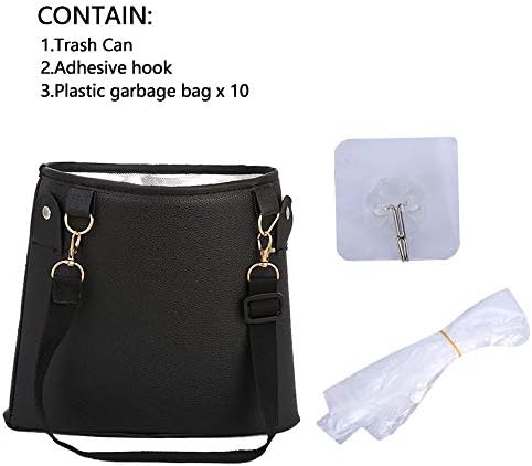 HerMia Hanging Car Trash Can Bin, Garbage Can PU Leather, Waterproof Litter Auto Trash Can for Travelling, Outdoor, and Vehicle (Black)