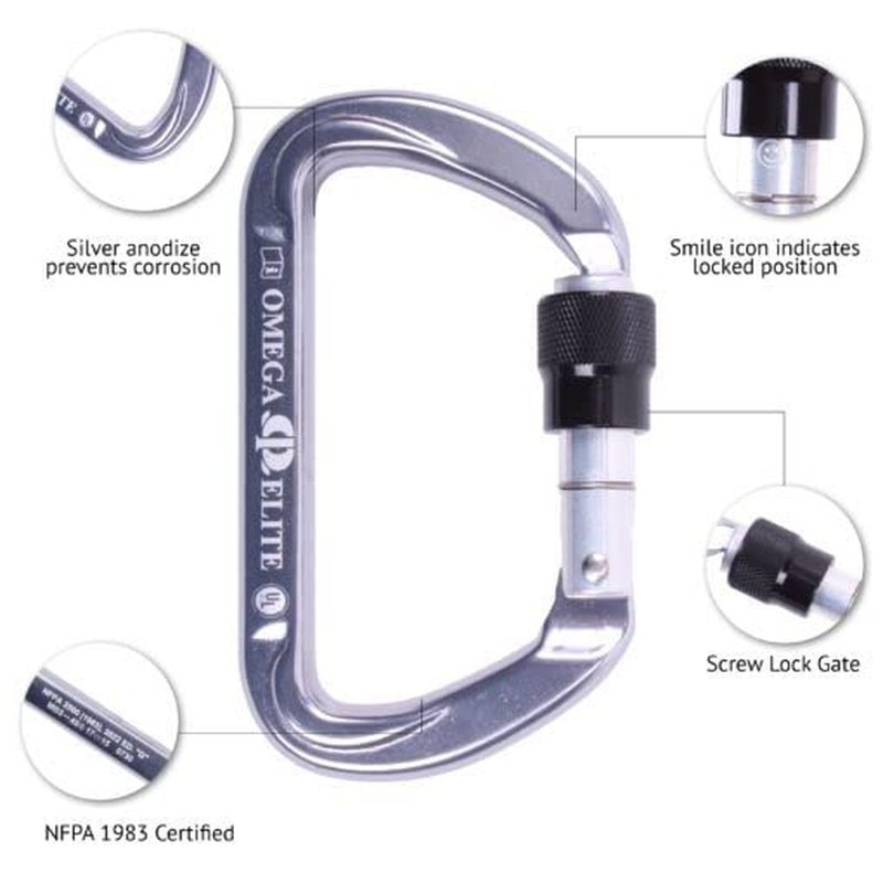 Omega Pacific Elite Keylock Screw-Lok Carabiner - Rated to 45kN, This ‘Biner Weighs only 4.6 Ounces - Certification: NFPA 2500 (1983), 2022 ED General Use