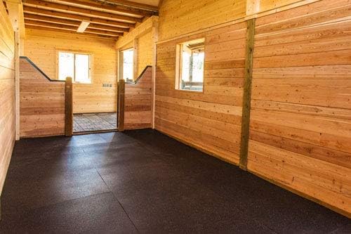 American Floor Mats Heavy Duty Stall Tiles - Stable/Horse Tiles - Thick, Durable Rubber Flooring Solid Black 6' x 8' Set 1/2" Thick (12 Tiles Total)