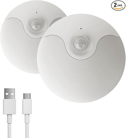 Motion Sensor LED Night Light, Rechargeable LED Stick-On Closet Light with Dusk to Dawn Sensor, Adjustable Brightness for Bedroom, Cabinet, Wall, Stairs, Hallway, Kitchen (2 Pack)