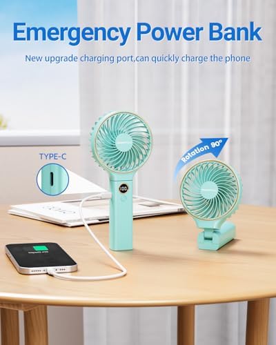SWEETFULL Handheld Fan, Portable Fan, 5000mAh Rechargeable Battery, 6 Speed Wind, LED Display, Personal Mini Travel Fan with Backup Power, Hand Held Fan USB Foldable Electric Fan for Women Girl