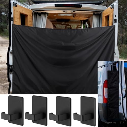 Fanfanwin 7x6 ft Black Large Van Curtains Car Rear Door Shower Privacy Curtains with 2 Side Privacy Panels and Magnetic Hooks Adjustable Outdoor Shower Double Layer Changing Car Truck Travelling