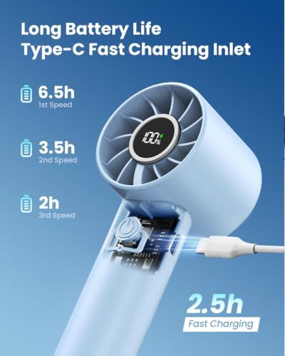 Gaiatop Portable Mini Fan, 3 Speed USB Rechargeable Handheld Fan with Light