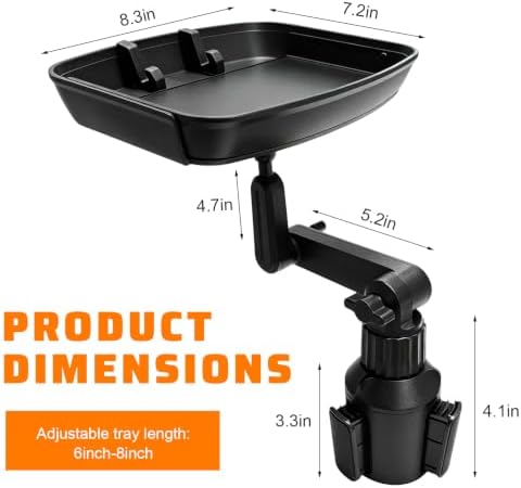 Larger Cup Holder Tray, 360° Rotating Expandable Car Food Tray Table with Phone Slot, Multifunctional Car Cup Holder Expander Road Trip Essentials for Eating & Storage