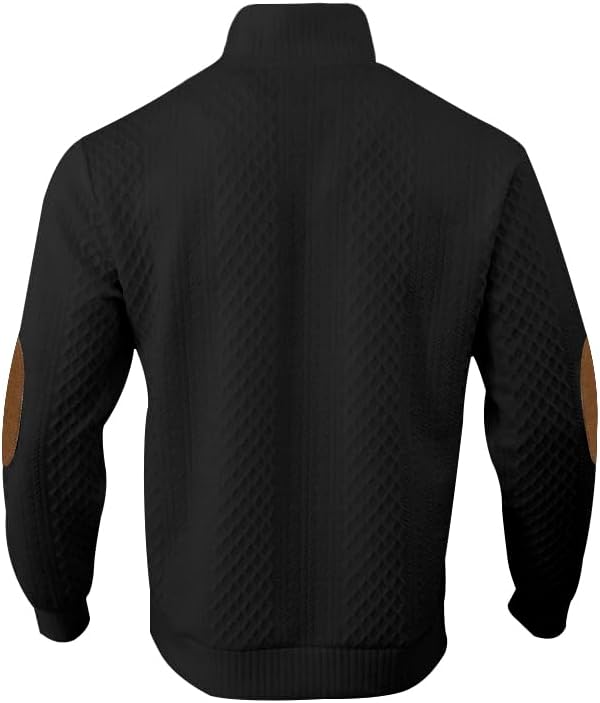ZOCANIA Men's Sweatshirt - Block Striped Jacquard Design with Elbow Patches | Long Sleeve Pullover