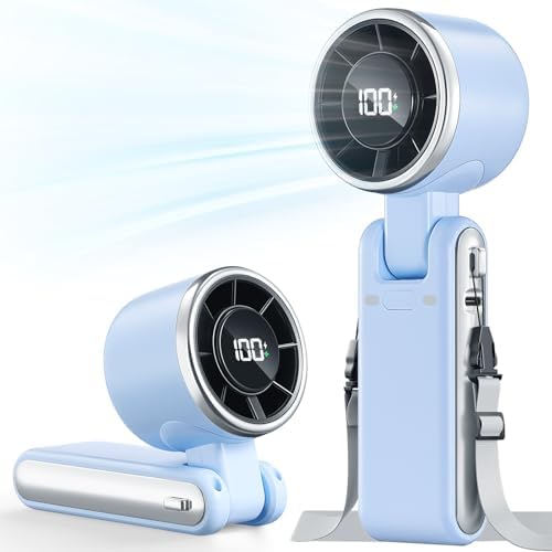 Portable Handheld Turbo Fan - 5 Gear High Speed 4000mAh Rechargeable Mini Personal Hand Fan Blow Cold Air, Battery Operated Travel Essentials, Gifts for Women, Men (Dew Drop Blue)
