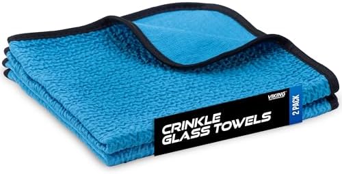 VIKING Glass Microfiber Cleaning Cloth for Car and Home 2 Pack, Glass Towels for Mirror, and Picture Frames, and Car Detailing Kit, 16 inch x 16 inch, Blue