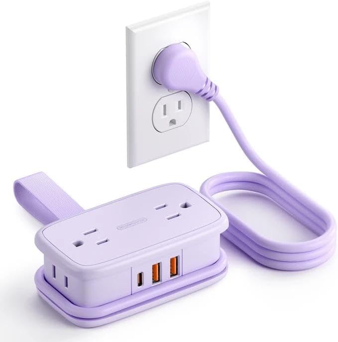 NTONPOWER 20W Purple Travel Power Strip, Travel Essentials 4 Outlets 3 USB(1 USB-C) with 4FT Wrapped Extension Cord Flat Plug, Vacation Essentials for Hotel Travel Camping Cruise Essentials 2026