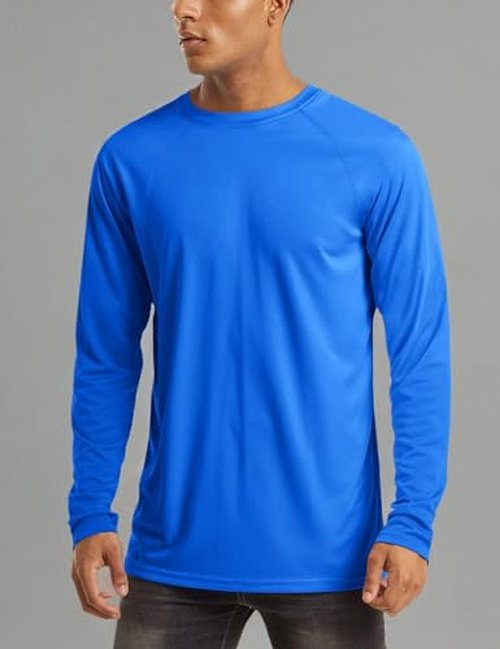 Fishing Shirts for Men Long Sleeve Hiking Shirts Men Sun Protection Clothing Men UPF 50 UV Shirts Athletic Shirts for Men Dry Fit Bright Blue