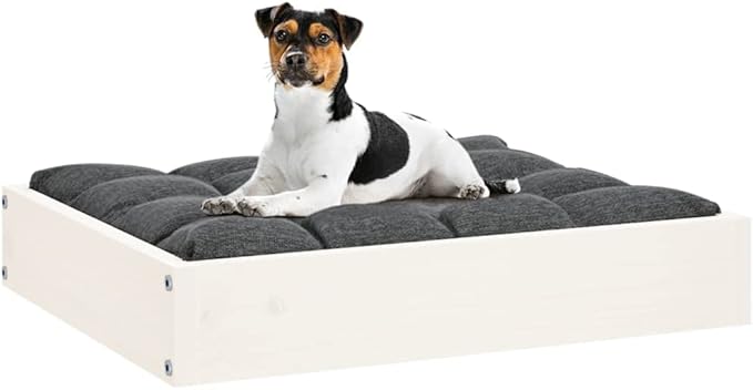 Solid Wood Pine Dog Bed, Solid Wood Pet Bed, Small Pet Furniture Cat & Dog Bed Frame, White 20.3"x17.3"x3.5",-543