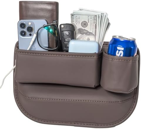 1 Pack Car Seat Gap Filler Organizer, Car Seat Organizer, Seat Gap Storage Box with Cup Holders for Drink, Car Leather Cup Holder Gap Bag Front Seat for Phone, Sunglasses,Keys(Right Side)