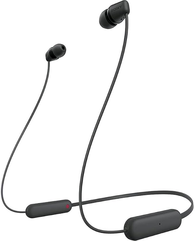 Sony WI-C100 Wireless in-Ear Bluetooth Headphones with Built-in Mic, Black | Up to 25 Hrs of Battery, Clear Hands-Free Calling, Easy Button Operation, Flexible Neckband, IPX4 Water Resistant