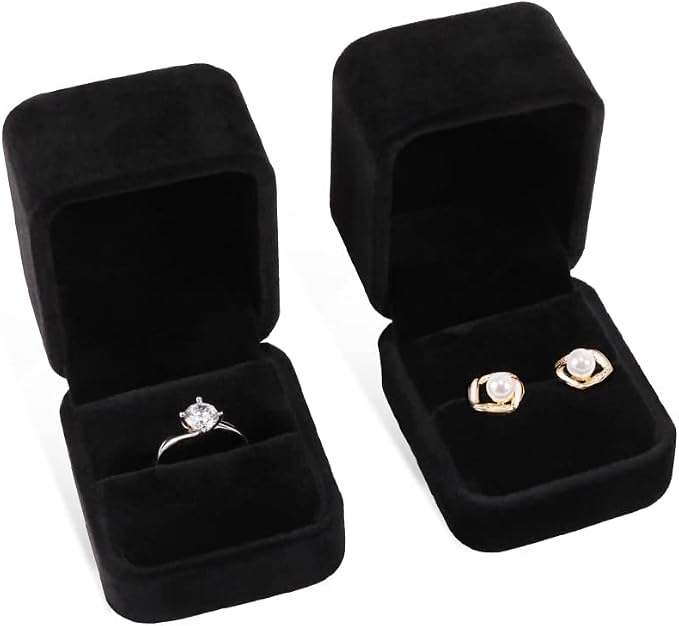 iSuperb 2 Pieces Velvet Ring Box Classic Jewelry Gift Boxes