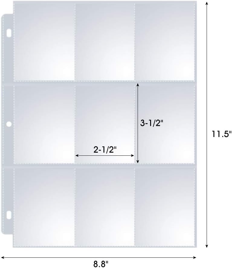 Sooez 9 Pocket Page Protectors - Double-Sided Trading Card Sleeves for 3 Ring Binders | 36 Pack