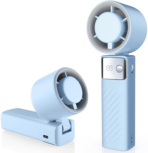 YOSHENMO Portable Handheld Turbo Fan - Foldable Mini Fan with Air Turbo Tech, 1-199 Speed Adjustment, 20H Runtime, LED Display, Battery-Powered for Indoor/Outdoor Use Light Blue