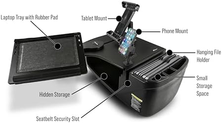 AutoExec Reach Car Desk for Your Vehicle Workstation and Mobile Office, Front Seat, Black with Phone Mount and Tablet Mount