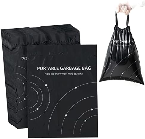 Disposable Trash Bags for Cars, Vomit Bags Pack of 40, Portable Drawstring, Paste Dual-Use Self Adhesive Cleaning Bags, Easy Stick on and Hanging, for Cars Kitchens Bedrooms Travel Office (Black)