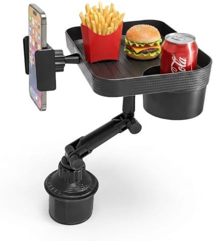 Car Cup Holder Tray,Car Food Tray with Cup Holder, 9.5 inch 3 in 1 Detachable Car Cup Holder Tray Table, Portable Car Eating Tray Table for Road Trips, Automotive Cup Holder Expander