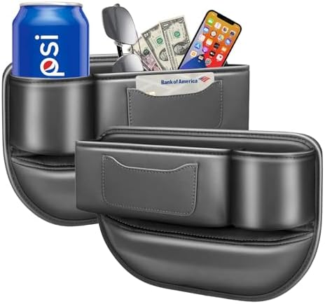 Car Seat Gap Filler & Organizer，2 Pack Black Car Leather Cup Holder Gap Bag,Men Car Interior Accessories，Seat Gap Storage Box for Storage Sunglasses、Phone、Key