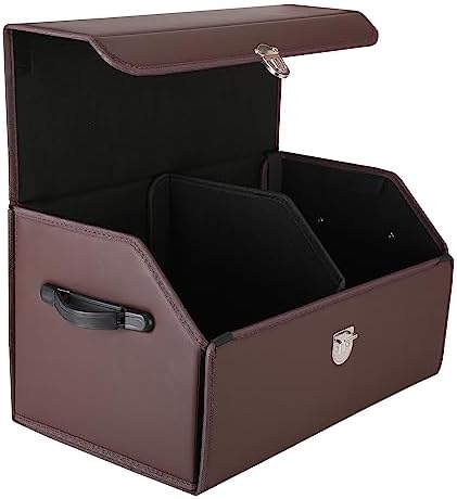Trunk Organizer for Car, SUV Trunk Organizer Leather Storage, Cargo Box-Automotive Consoles Organizers-Multi-Compartment Adjustable Auto Grocery Home Storage Box