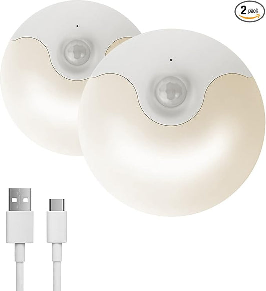 LED Night Light, Rechargeable Closet Light, Dusk to Dawn Sensor, Small Nightlight Automatically Turn On & Off, Compact Size, Adjustable Brightness & Color, 2 Pack
