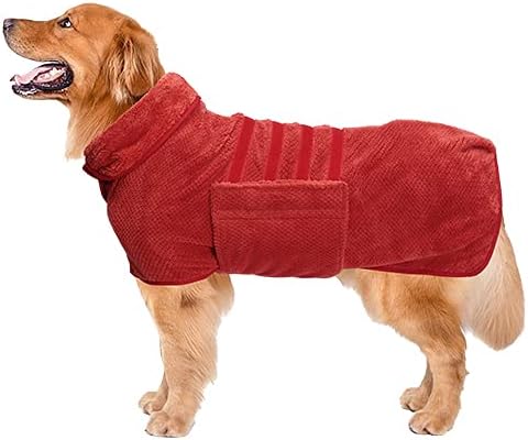 Geyecete Pineapple Grid Fast Drying Super Absorbent Dog Cat Bath Robe Towel - Red-M